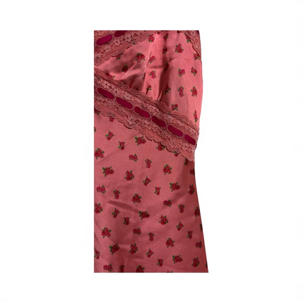 Betsey Johnson x Forever 21 Pink Floral Satin Lace Mini Len Slip Dress L - Picture 2 of 8